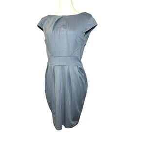 Dorothy Perkins Blue Pleated Cap Sleeve Keyhole Dress 8 Preppy Wedding Stretch